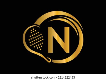 Letter N Padel Racket Logo Design Vector Template. Beach Table Tennis Club Symbol. business, and company identity