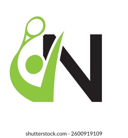 Letter N Padel Racket Logo Design. Paddle Symbol Beach Table Tennis Club Sign