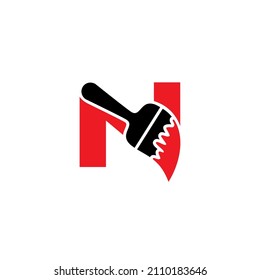 Letter N With Paint Brush Logo Vector 002