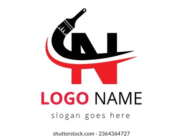 Letter N paint brush logo design template. Initial Paint Sign Concept Template