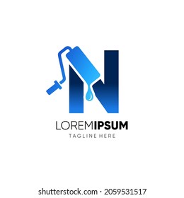 Letra N Logo Paint Roller Diseño Icono gráfico Icono gráfico Emblema Ilustración Plantilla de fondo