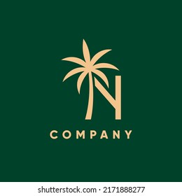 Letter N Palm Tree Logo Design Vector Icon Graphic Emblem Illustration 