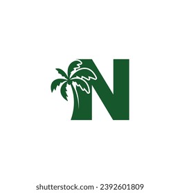 Letter N Palm Tree Logo Design Vector Icon Graphic Emblem Illustration