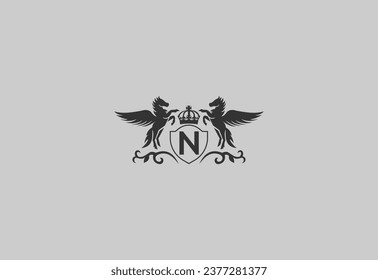 letra N y vector del logotipo pegasus. logotipo de caballo.