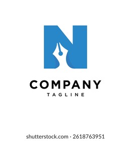 Letter N Pen Writing Logo Icon Vector