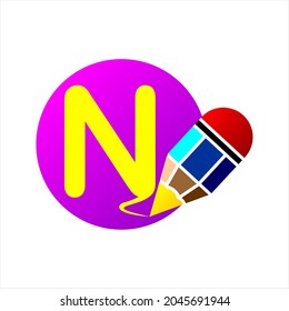 Letra n con lápiz en puntos, clipart colorido. Recursos gráficos vectoriales simples, hermosos y geniales