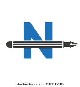 Letter N with Pencil Logo Design Concept for Art Designer Logotype Architects Logo Vector Template