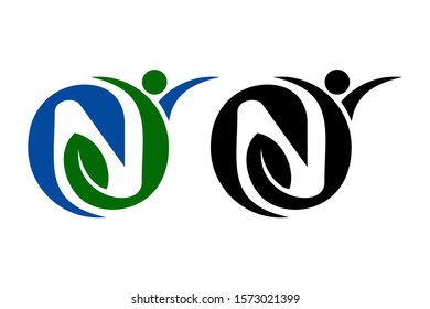 letter n with people concept for symbol or logo design ready to use