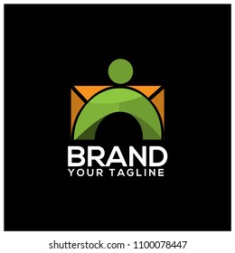 Letter N with people on black background. Logo Design Template. Flat design
