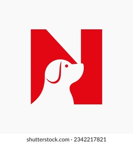 Letter N Pet Logo Design. Dog Logo Symbol Vector Template. Dog On Alphabet