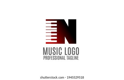letter N piano or keyboard for professional music school logo, composer, producer, publisher, event organizer