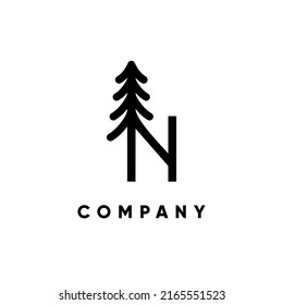 Letter N Pine Tree Logo Design Vector Icon Graphic Emblem Illustration