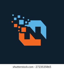 Letra N Diseño de píxeles Logotipo Concepto Vector Plantilla