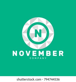 Letter N Pixel Logo Design Template With White Circle Isolated on Green Background. Vector Illustration