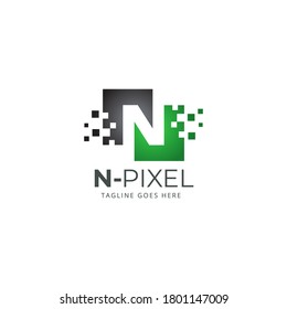 Logotipo de letra N Pixel - Plantilla de vector de monograma digital - Icono inicial e ilustración de símbolo