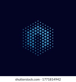 Letter n pixel logo hexagon blue color. Technology, business, and digital logotype vector illustration