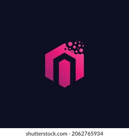 Letter N pixel logo hexagon for technology,  and business vector illustration