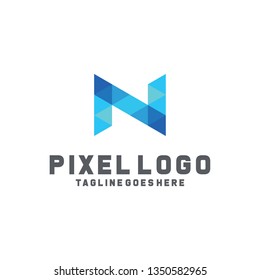 Letter N Pixel Logo / Technology Icon / Digital Vector / Modern Symbol Design Inspiration