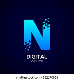 Letter N Pixel Logo, Triangle, Blue Color, Technology And Digital Logotype