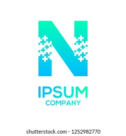 Letter N Pixel and Plus sign, Technology and digital, Medical healthcare hospital Logotype for your Corporate identity