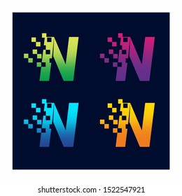 Letter N Pixel Technology Logo Design Vector Icon