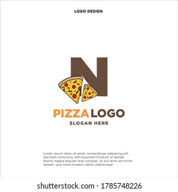 Letter N pizza logo design concept, isolated on white background.