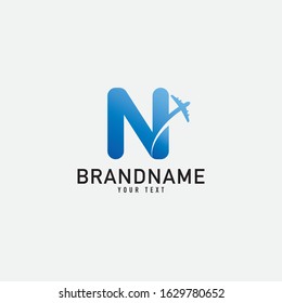 Letter N with plane and airline inside. Vector typeface for flight labels, travel headlines, delivery posters, aviation cards etc.