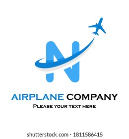 Letter n with plane vector logo. Suitable for travel,transportation, agency, brand, corporate etc