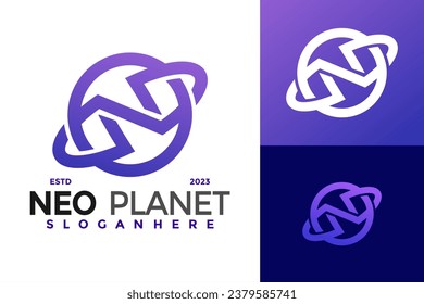 Letra N Diseño de logotipo planetario símbolo vector ilustración de icono