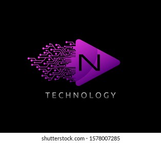 Letter N Play Logo Icon.Triangle and digital line shape icon perfect for music, audio and movie icon design company.