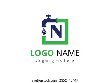 Letter N Plumber Logo Design.
Plumber and Water drop Logo design template