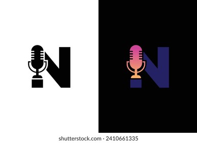 Letter N with podcast logo. N with suitable for podcasting, internet, brand, musical, digital, entertainment, studio template illustration.