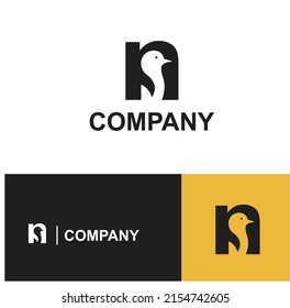 Letter N and polar penguin logo set with flat concept