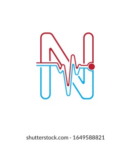 Letter N with Pulse line Logo Vector Element Symbol Template