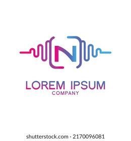 letter N with Pulse music player element. Logo template electronic music, equalizer, store, dj, nightclub, disco. Audio wave logo concept, Multimedia Technology themed, Abstract Shape vector