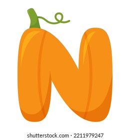 Letter N Pumpkin, vector illustration