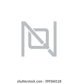letter N and Q monogram square shape logo gray