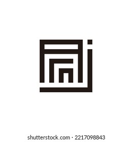 Letter n, r, A and j square geometric symbol simple logo vector