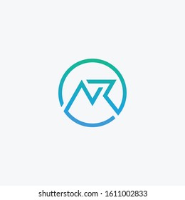 Letter N R logo, Circle shape symbol, green and blue color, Technology and digital abstract dot connection
