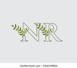 Letter N, R and NR Nature Leaf Logo Icon.