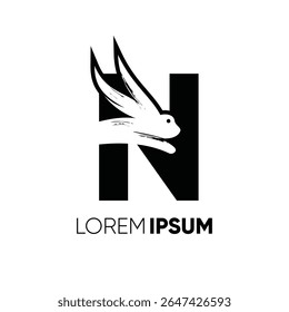 Letter N Rabbit Run Logo Design Vector Image Icon Graphic Emblem Symbol Illustration