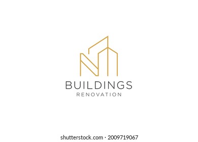 Letter N for Real Estate Remodeling Logo. Construction Architecture Building Logo Design Template.