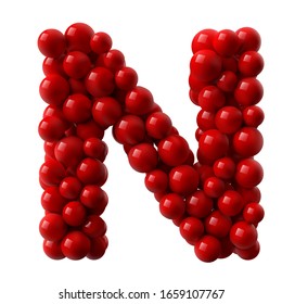 letra N con bolas brillantes de color rojo. ilustración vectorial realista. adecuado para escritura de texto, alfabeto o letra.