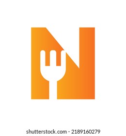 Letter N Restaurant Logo Combined with Fork Icon Vector Template