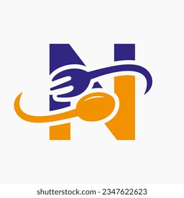 Letter N Restaurant Logo Combined with Fork and Spoon Icon