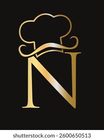 Letter N Restaurant Logo Concept With Chef Hat Symbol Vector Template