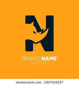 Letter N Rhino Horn Logo Design Vector Icon Graphic Emblem Illustration 