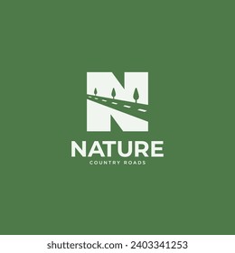 Letter N with road logo. nature countryside road icon vector illustration