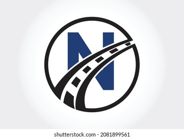 Letter N with road logo sign Design Vector Template. The creative design concept for highway maintenance and construction.