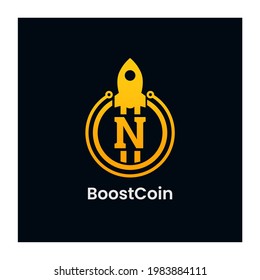 Letter N Rocket Boost Coin Logo Design